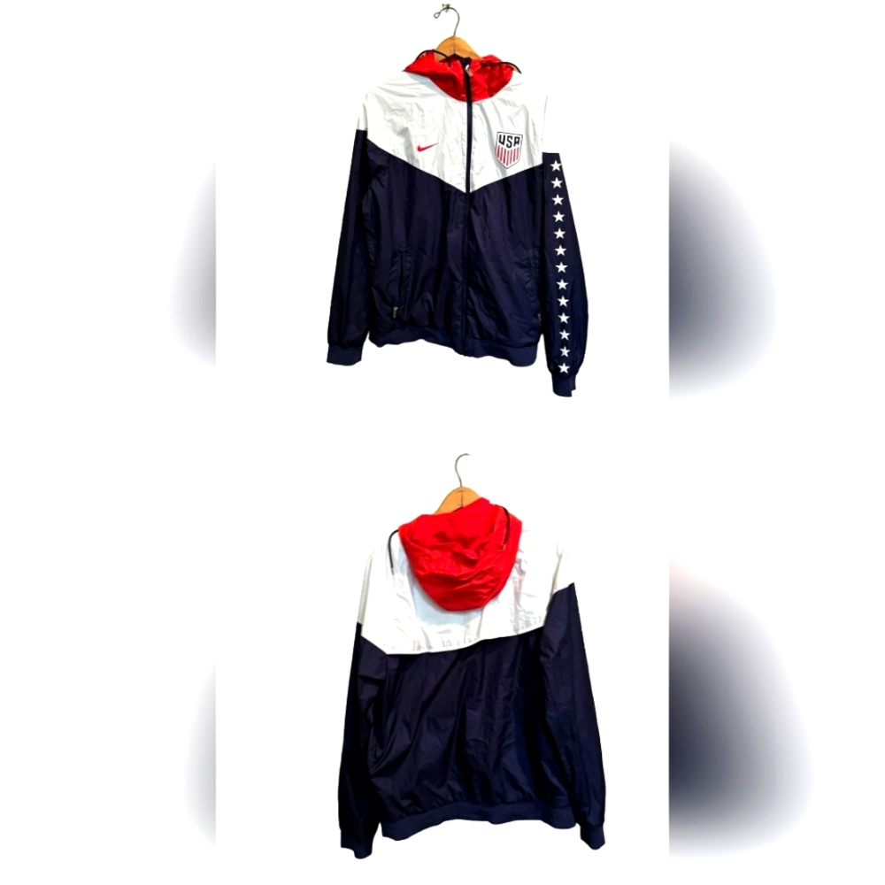 Nike Jacket Men Large Windbreaker Windrunner USA Soccer Zip Red White Blue Stars